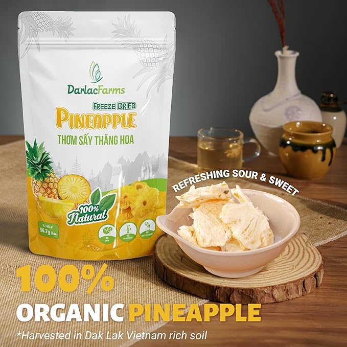 DARLAC FARMS Freeze Dried Pineapple Slices, Pack 1, No Sugar Added, Healthy Fruit Snacks for Kids, Adults & All Ages, Premium Organic Crispy Crunchy Snacks, Tea, Smoothie, 2 Oz
