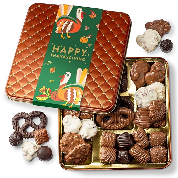 Thanksgiving Gift Basket, Assorted Gourmet Dark and White Chocolate Truffles, Holiday Treats in Elegant Gift Box, Bonnie and Pop