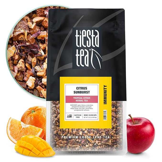 Tiesta Tea - Citrus Sunburst, Loose Leaf, Tropical Citrus Herbal Tea, Premium Blend, Non-Caffeinated Fruit Blend, Make Hot or Iced & Brews Up to 200 Cups, 16 Ounce Resealable Bulk Pouch