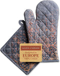 Maison d' Hermine 100% Cotton Oven Mitt & Pot Holder Set (7.5"x13" & 8"x8") Heat Resistant BBQ Cooking Gloves with Loop, Baking, Grilling, Kitchen, Handling Hot Pans (Imperfection)