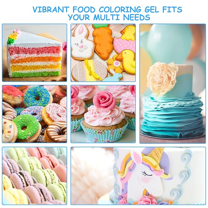 Food Coloring Gel Cake Decorating Set - Jelife 10 Colors Gel Based Edible Food Color Easter Egg Dye Kit Concentrated Neon Icing Colors for Kids Baking Macaron Frosting Fondant Cookie (6ml/Bottles)