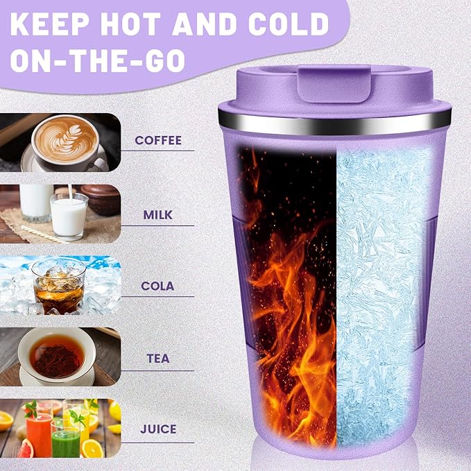 Insulated Coffee Tumblers with Flip Lid 12oz / 17oz, Stainless Steel Travel Coffee Mug Leak Proof, Vacuum Insulated Coffee Mug Reusable Cup, Keeps Cold and Hot for Coffee Tea