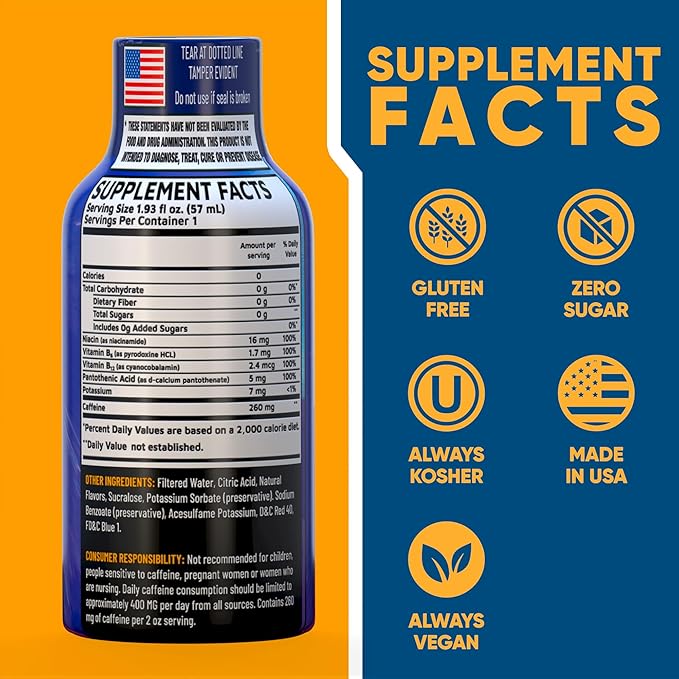 B12 Overload Extra Strength Energy Shot – Mixed Berry – 260mg Caffeine, 14000% B12, Electrolytes – Energy & Vitality Support – Zero Sugar No Calories – Vegan, Kosher, Gluten-Free – 1.93 fl oz, 12-Pack