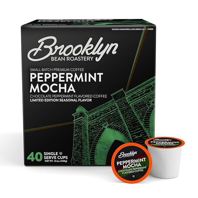 Brooklyn Beans Peppermint Mocha Coffee Pods for Keurig K-Cup Brewers, 40 Count Single-Serve Pods, Flavor Enhanced Minty Chocolate Coffee