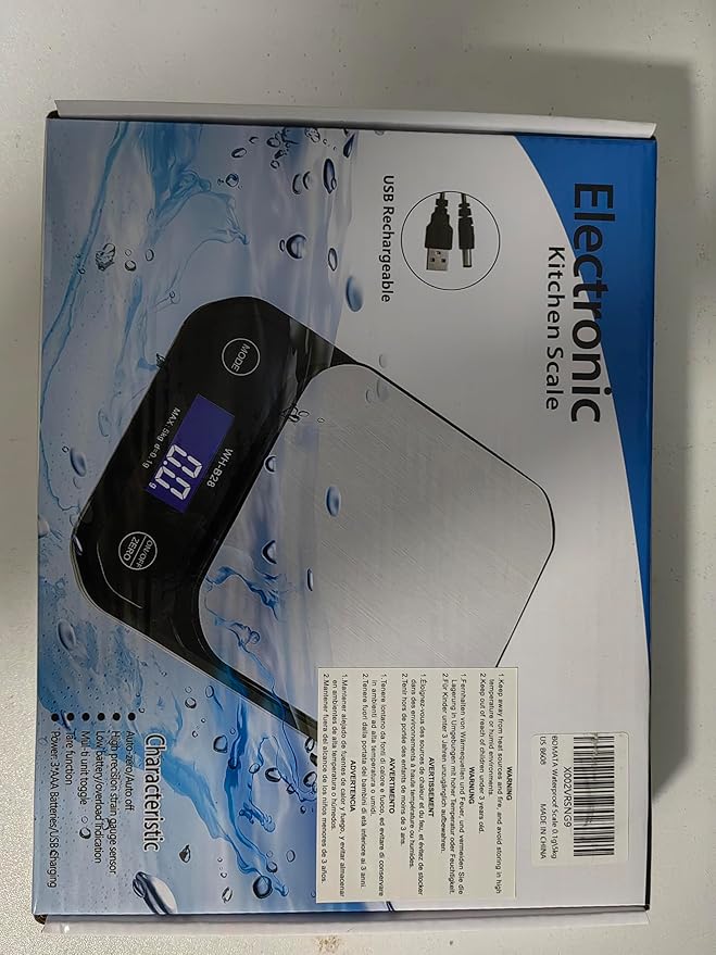 BOMATA Waterproof Kitchen Scale, 0.1g/0.01oz High Precision, 5kg/11lb, Washable, USB Rechargeable, Digital Scale for Food,Cooking, Baking, Weight Loss