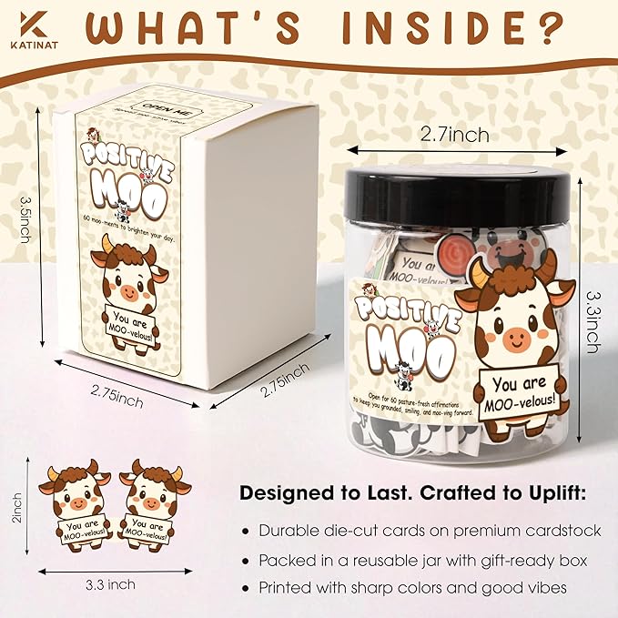 60 Positive Cow Gifts For Women Cow Lovers - Daily Affirmation Cards For Men Coworkers, Cute Friend Birthday Gifts For Women Teacher, Trendy Stuff Teenage Girl Gift For Christmas, Easter