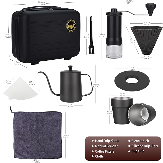 Travel Pour Over Cofiee Kit, Hand Drip Coffee Maker Set, All in One Camping Coffee Maker Kit, Pour Over Coffee Set, Ideal for Anniversary Birthday Gift