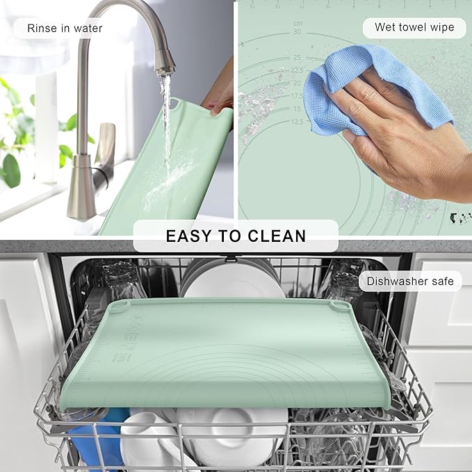 Silicone Baking Mat, Dough Rolling Mat 24''x16'', Pastry Mat for Rolling Dough, Silicone Pastry Pad with Measurements for Pizza, Macaron, Bread (Sage Green, XL)