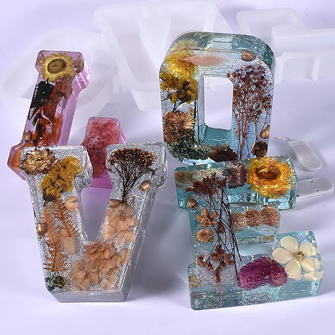 ESEDAGE 7 Inch Letter Resin Mold - 26 Pack English Alphabet Mold for Resin Casting & Soap Making