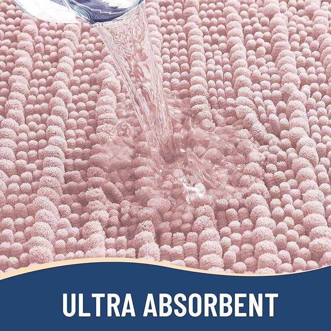 Arotive Luxury Chenille Bathroom Rug Mat, Extra Soft Thick Absorbent Shaggy Bath Rugs, Non-Slip Machine Wash Dry, Plush Bath Mats for Bathroom, Shower and Tub, 47x24, Dirty Pink