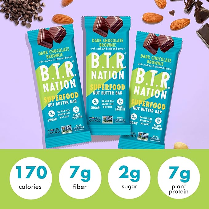 B.T.R. Nation Vegan Keto Superfood Protein Bars - Brownie RECHARGE | 4 Bars | Low Carb, Plant Based, and Gluten Free, Free of Sugar Alcohols and Boosted with Powerful Superfoods!