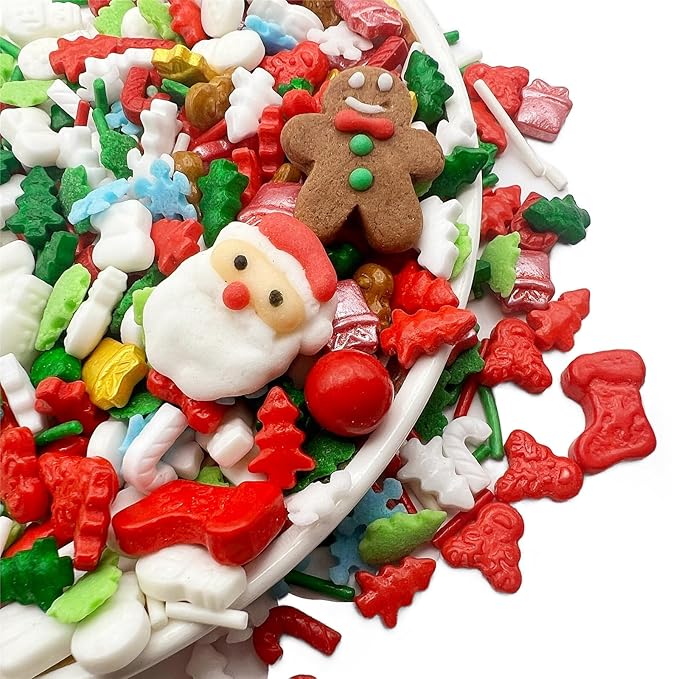 SE Si&Moos Christmas Sprinkles Mix Christmas Cookie Decorations Edible Red Green and White Sprinkles for Cake Decorating Edible Holiday Cookie Decorations Baking Supplies for Holiday 3 OZ (Santa and Ginger Man Toppers)