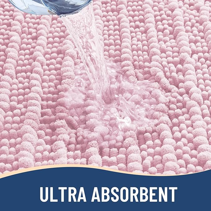 Arotive Luxury Chenille Bathroom Rug Mat, Extra Soft Thick Absorbent Shaggy Bath Rugs, Non-Slip Machine Wash Dry, Plush Bath Mats for Bathroom, Shower and Tub, 70x24, Pink