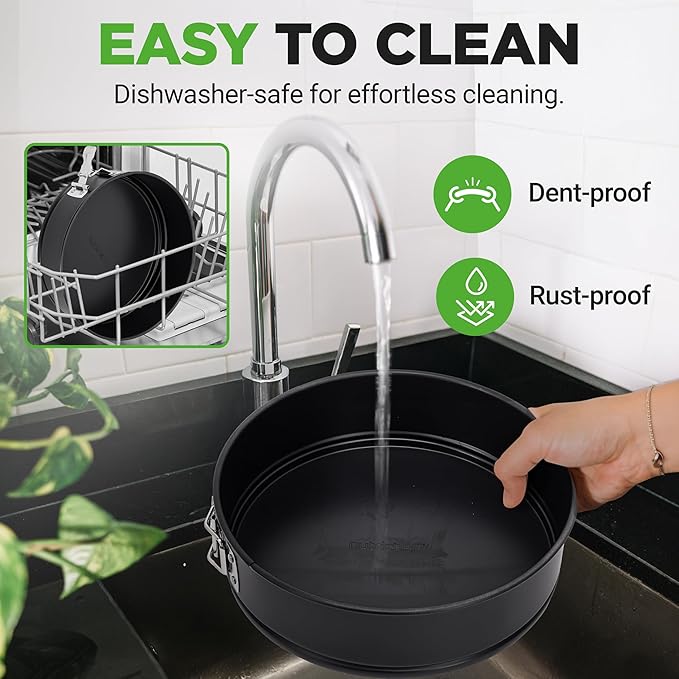 NutriChef 9 Inch Nonstick Cheesecake Springform Cake Pan | Stainless Steel Clasp & Removable Bottom | Durable Stainless Steel Cheesecake Pan | Easy to Clean | Includes 100 Parchment Papers | Black