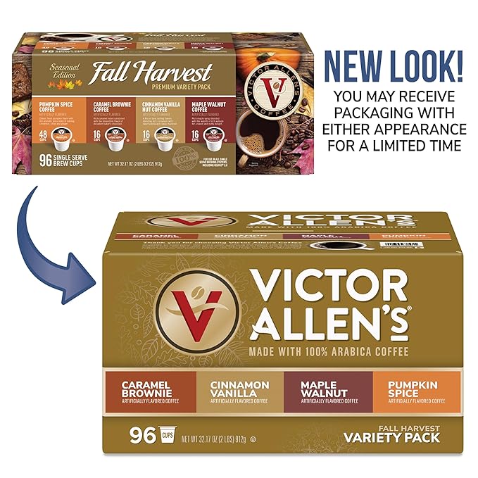 Victor Allen's Coffee Fall Harvest Variety Pack, Medium Roast, 96 Count, Single Serve Coffee Pods for Keurig K-Cup Brewers