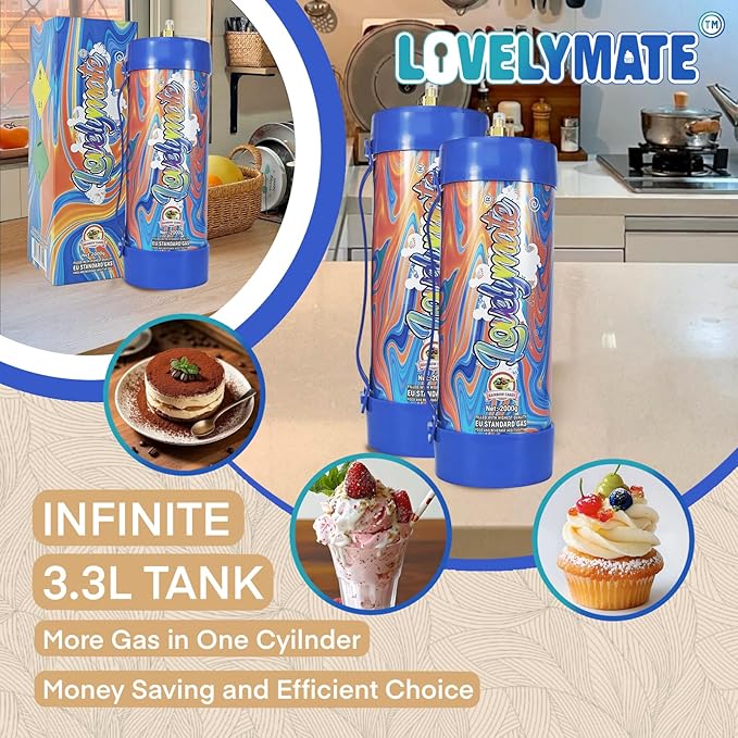 Whipped Cream Charger Tank 3.3L 2000G Whip Cream Charger Cylinder Food Grade Flavored (Tips Included) (4, Rainbow candy)