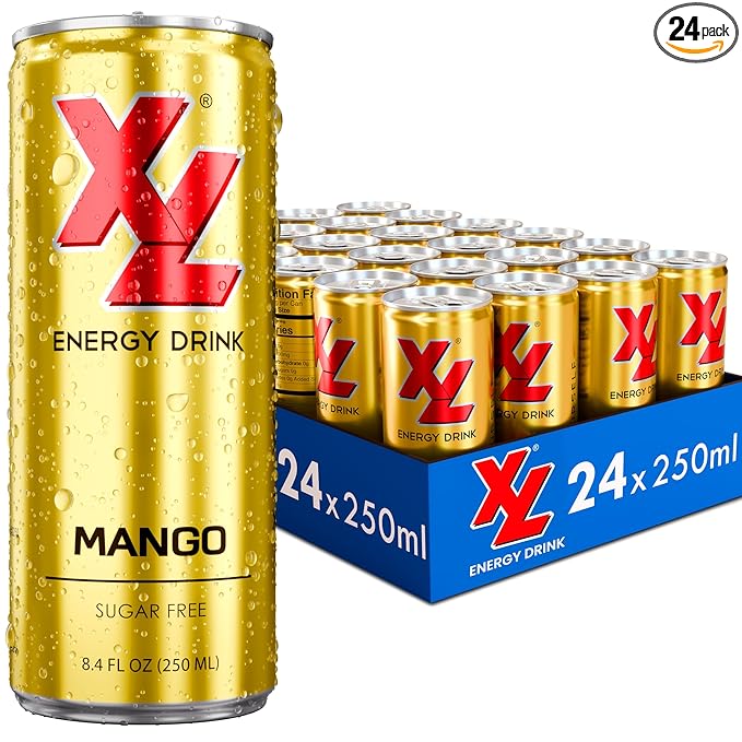 XL Energy Drinks Sugar Free 24 pack Mango Flavor Zero Sugar Energy Drinks - Boost Focus and Energy with Sugar Free Energy Drinks - Pre Workout Drink, Carbonated Mango Energy Drink - Sugar Free Drinks