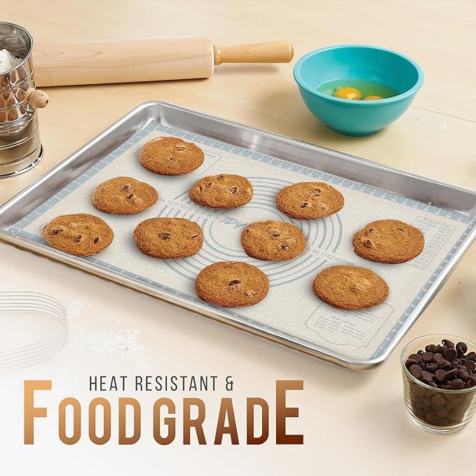 36 * 24 inches white grey, Non-Slip Silicone Baking Sheets - Baking Mat with 0.7mm Thickness - Non-Stick Pastry & Cookie Mat for Kitchen Counter for Rolling Out Dough with Measurements.