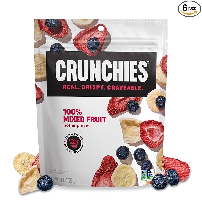 Crunchies Freeze-Dried Fruits, 100% All Natural Crispy Fruit, Non GMO and Kosher, Resealable Freeze Dried Fruit Snack Packs, Pack of 6 (Mixed Fruit)