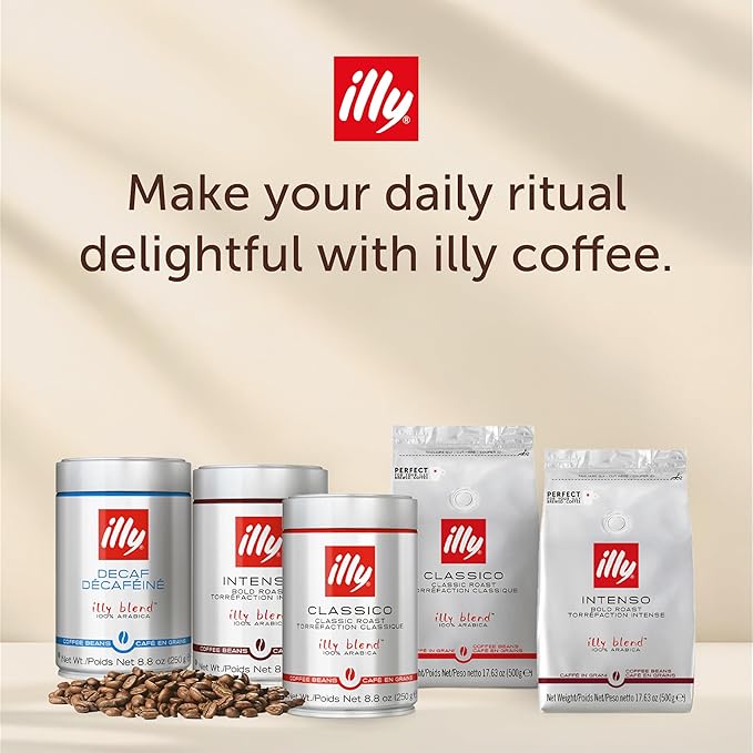Illy Whole Bean Coffee, Decaffeinated - Medium Roast - Mild & Balanced - 100% Arabica - Whole Beans - Pressurized Packaging Sealed for Freshness - 8.8oz can (Pack of 12)
