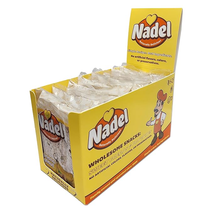 Nadel - Naturally Delicious Banana Nut bread, 4 Pack, Fresh Bananas, Crunchy Walnuts, Lunch snack breakfast bars Natural fresh brand, Cake Slices