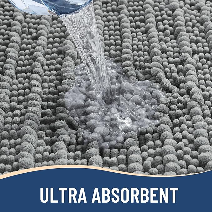 Arotive Luxury Chenille Bathroom Rug Mat, Extra Soft Thick Absorbent Shaggy Bath Rugs, Non-Slip Machine Wash Dry, Plush Bath Mats for Bathroom, Shower and Tub, 70x24, Grey