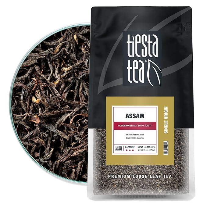 Tiesta Tea - Assam Black Tea, Loose Leaf, Single Origin Premium Black from India, High Caffeinated, Make Hot or Iced & Brews Up to 200 Cups, Pure Unblended, 16oz Resealable Bulk Pouch