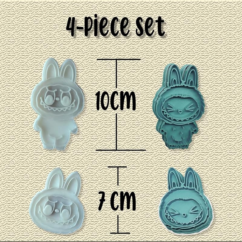 4-Piece Monster Spirit Cookie Stamp Set 3d Cute Doll Cookie Stamp Set With Cutter Suitable For Everyday Baking The Perfect Gift For Baking Enthusiasts A Joyful Gift For The Whole Family