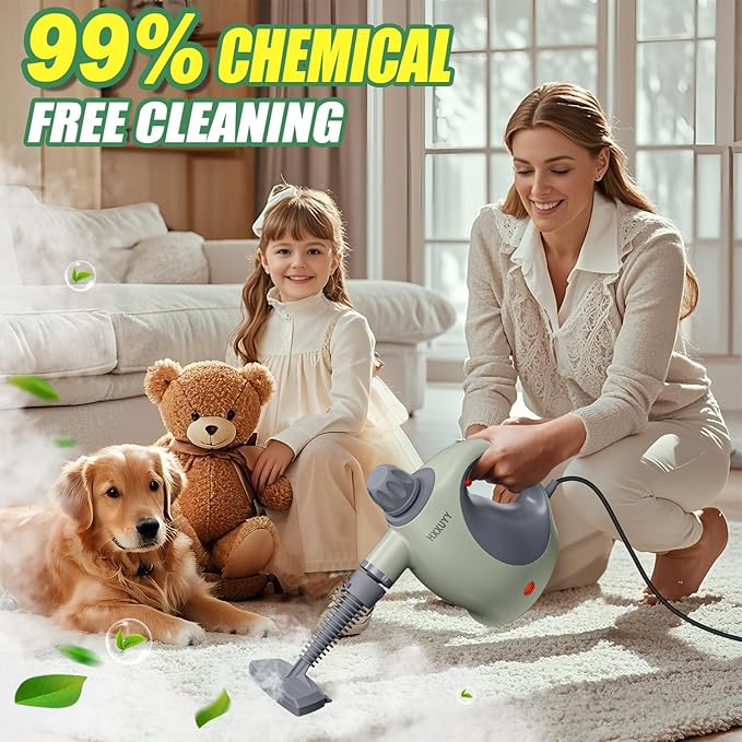 Multi-Surface Handheld Pressurized Steam Cleaner with 13 PCS Accessory ，Portable Steamer for Cleaning, Multipurpose Steam Cleaner for Home/Car/Bathroom/Grease/Upholstery/Floor/Grout and More (Green)