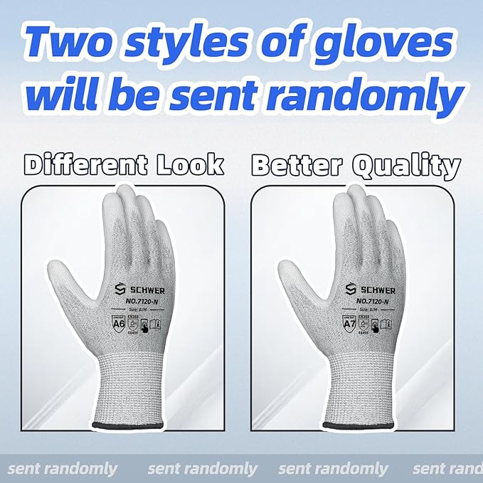 Schwer 12 Pairs ANSI A6 Cut Resistant Gloves CR7120 Cut Proof Work Gloves, Touchscreen, for Men and Women Used for Woodworking, Glass Cutting, Construction, Cargo Handling, Car Repair, L