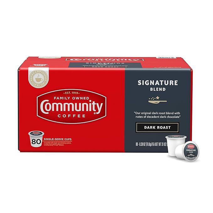 Community Coffee Signature Blend, Dark Roast Coffee Pods, Compatible with Keurig 2.0 K-Cup Brewers, 80 Count (Pack of 1)