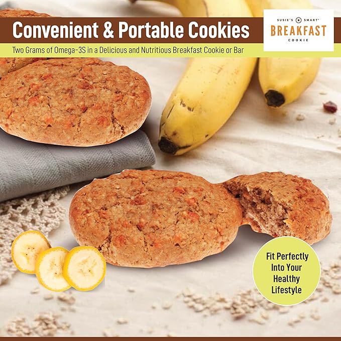 Susie's Smart Breakfast Cookie Healthy Omega-3s and Protein rich Soft Chewy Home-baked Cookie, Coconut/Banana, 3.57 Ounce (Pack of 18), 64.26 Ounce