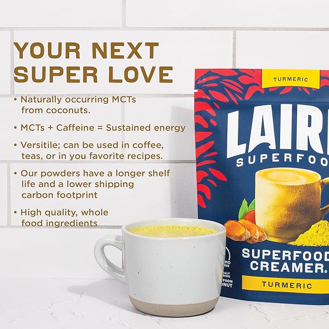 Laird Superfood Non-Dairy Original Superfood Turmeric Coconut Powder Coffee Creamer, Gluten Free, Non-GMO, Vegan, 16 oz. Bag, Pack of 1