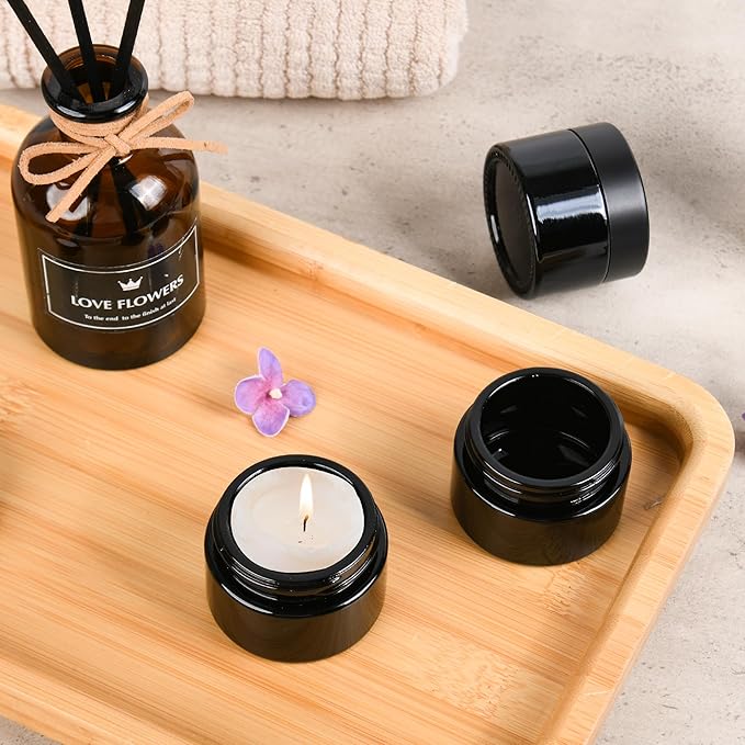 Glass Jars with Lids,Eco-Friendly Cosmetic Containers with Airtight Black Lids & Liners, Multi-Color Options for Cream, Lotion, Body Butter, DIY Skincare Travel Jars (Black, 1oz)