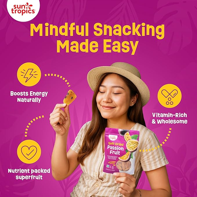 Soft Dried Passion Fruit Snack – Sweet Tangy Tropical Fruit Slices, High in Fiber & Vitamin C, Fat-Free Vegan Snack for Smoothies, Yogurt, On-the-Go Travel Treats – Resealable Pack