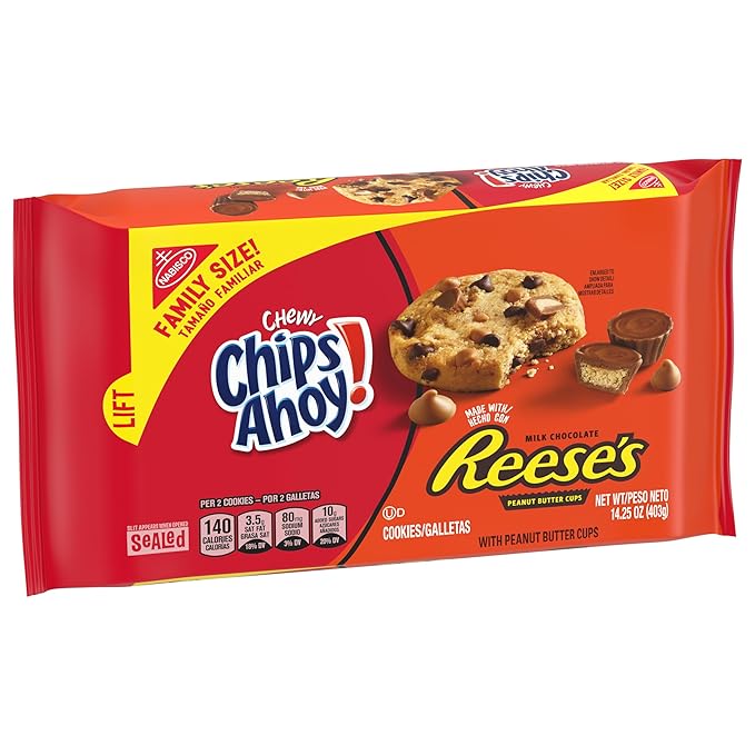 NABISCO CHIPS AHOY! Peanut Butter Cup Chocolate Cookies, Family Size, 14.25 Ounce (Pack of 1)
