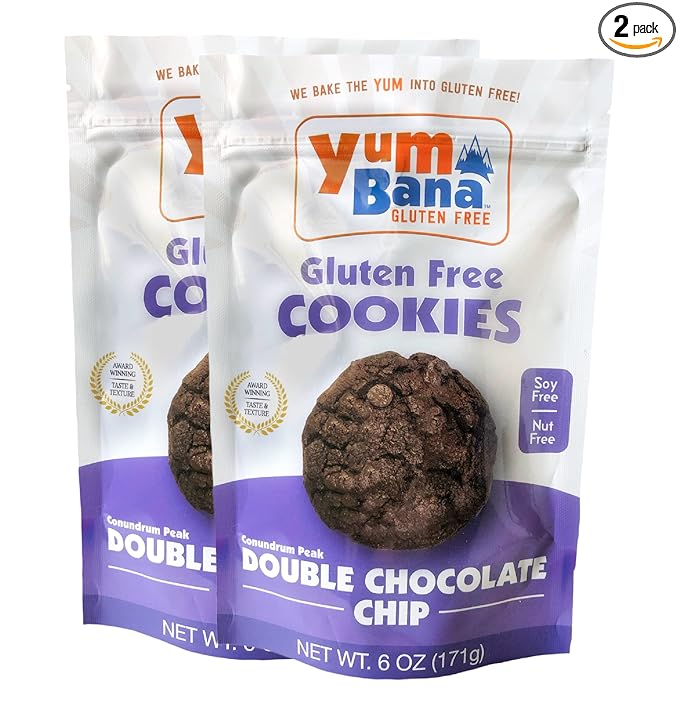 Yumbana Gluten Free Double Chocolate Cookies - Soy Free, Nut Free Cookies - No Artificial Flavors or Preservatives - Great for Snacks and Parties - 2 Pack