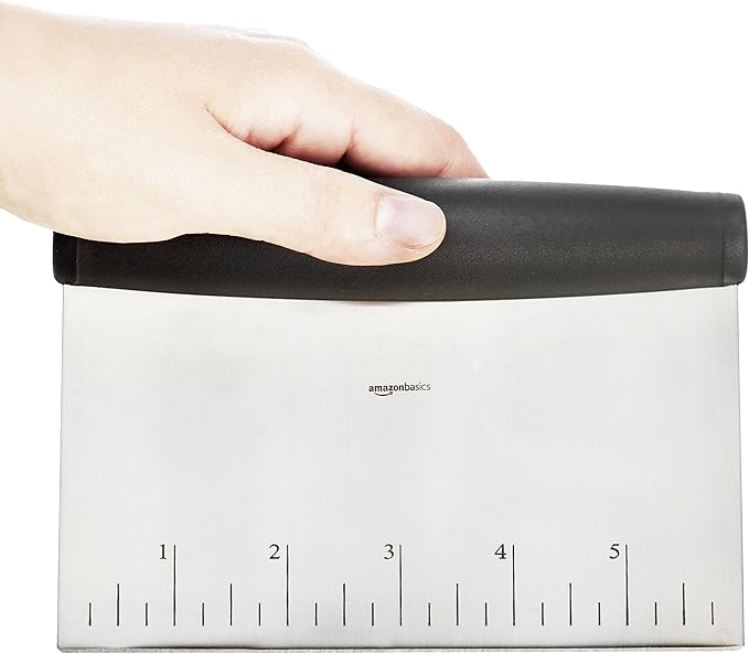 Amazon Basics Multi-Purpose Stainless Steel Scraper/Chopper with Contoured Grip, 6", Black, Silver