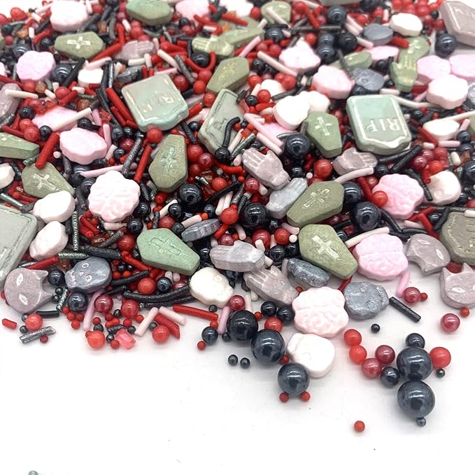 Sprinkles I 3.5 oz I Red And Black Sprinkle I Skull Bloody I Cake Cupcake Toppers Cookie Dessert Decorations