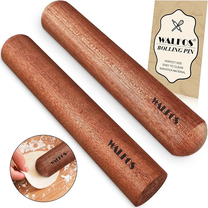 Walfos Mini Rolling Pin Set - Small Natural Wooden Rolling Pins, Baking Dough Roller for Pizza, Pie, Pasta, Bread, Pastry, No Coating (8inch)