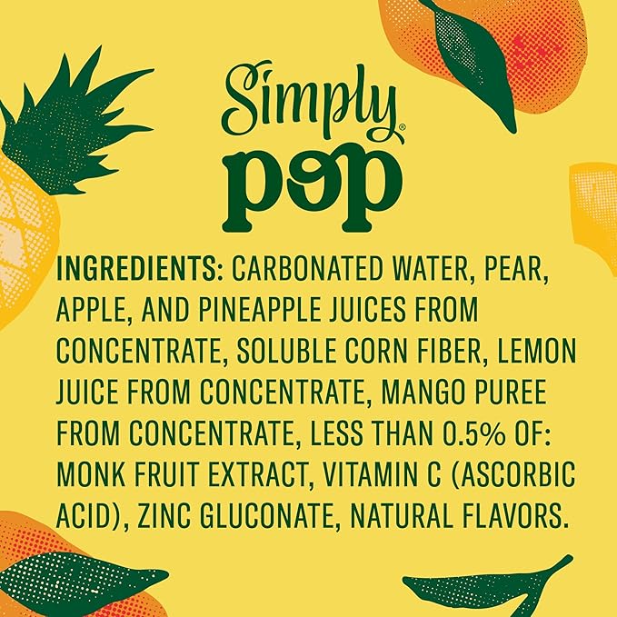 Simply POP Prebiotic Soda Pineapple Mango Cans, 12 fl oz, 12 Pack