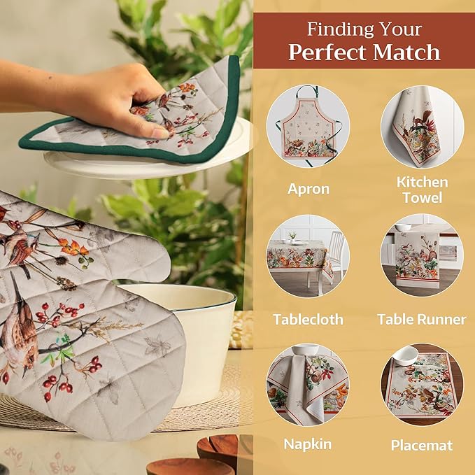 Maison d' Hermine Pot Holders 100% Cotton Heat Resistant Potholders 8" x 8" Hot Pads with Loop BBQ, Cooking, Baking, Grilling, Kitchen, Handling Hot Pans (Pack of 1, Recolte)