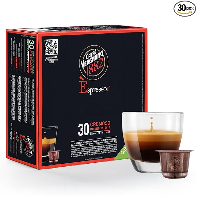 Caffe' Vergnano 1882 Medium Roast Espresso Original Line Machine Compatible Capsules, Single-Serve Arabica Robusta Espresso Coffee, Italian For Nespresso Machines, Intensity 6/10, Cremoso, 30 Ct