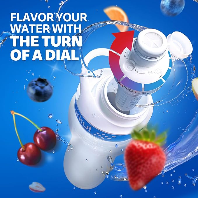 Cirkul 32oz. Chameleon Stainless Steel Water Bottle Starter Kit with Green Lid, 2 Flavor Cartridges (1 LifeSip Blackberry Blueberry, 1 GoSip Berry Blue Punch) No Sugar, Zero Calorie Drink Mix