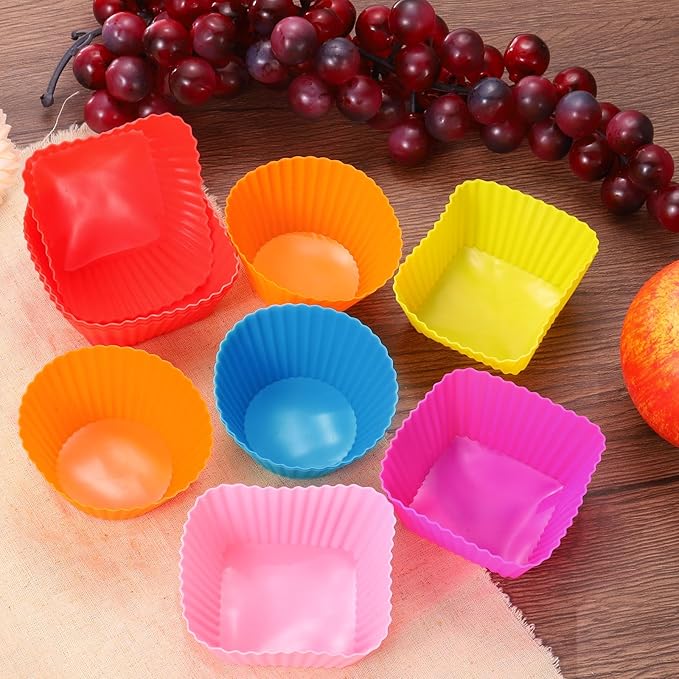 uxcell 18Pcs Silicone Cupcake Liners, Non-Stick Baking Cups, for Cooking Eggs, Baking Muffins and Make a Cake(Purple)