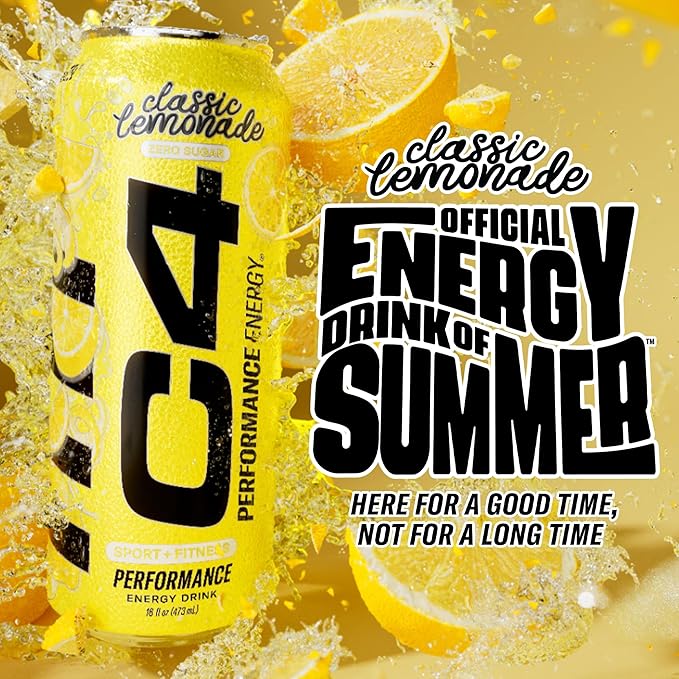 Cellucor C4 Energy Drink, Lemonade Limited Edition Carbonated, Sugar Free Pre Workout Performance Drink with no Artificial Colors or Dyes, 16oz Pack of 12