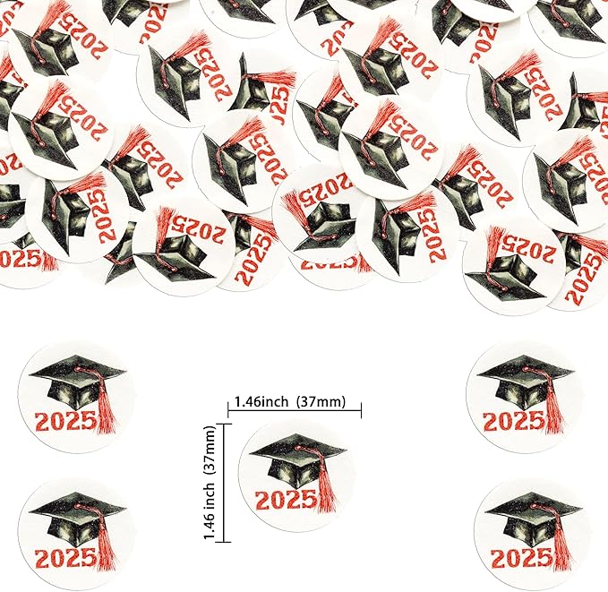 Gyufise 48Pcs Edible 2025 Graduation Cap Cupcake Toppers Wafer Paper Class of 2025 Grad Cap Cupcake Picks for 2025 Graduation Theme Party Cake Decorations Supplies Red