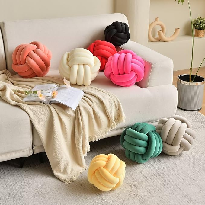 Decorative Throw Knot Pillow Ball for Home Chair Sofa Aesthetic Round Velvet Knotted Pillow Cushion (Green, 8 inch)