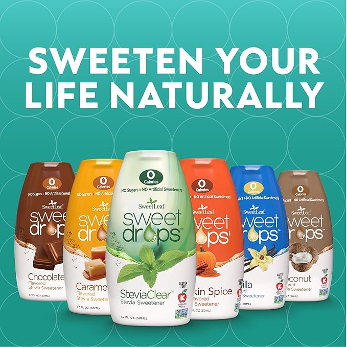 SweetLeaf Sweet Drops - Flavored Stevia Liquid Sweetener, Stevia Extract, Zero Calories, Gluten Free, Keto Friendly, Non GMO, Natural Flavors, Sugar Alternative - Stevia Clear, 1.7 Fl Oz (Pack of 6)