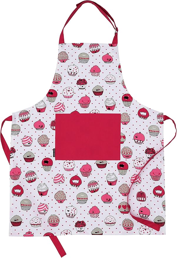 AMOUR INFINI Cotton Aprons for Women with Pocket, Adjustable Strap & Waist Ties - Printed Aprons for Baking, Cooking, Gardening (27.5 x 33 Inches)